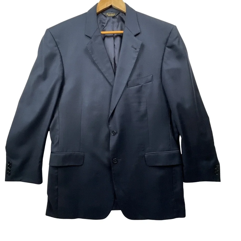 Jos. A. Bank Signature Gold Gordon 44L Blazer Wool WP‎ Plaid Jacket Navy *Flaw